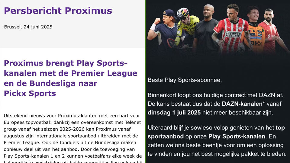 The emails from Proximus and Telenet to their customers